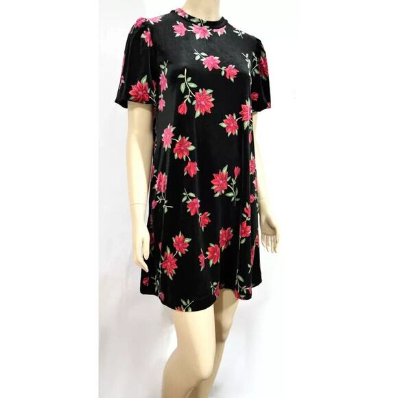 Draper James Women's Floral Velvet Shift Dress in Poinsettia Red Black Size XL - Picture 2 of 13